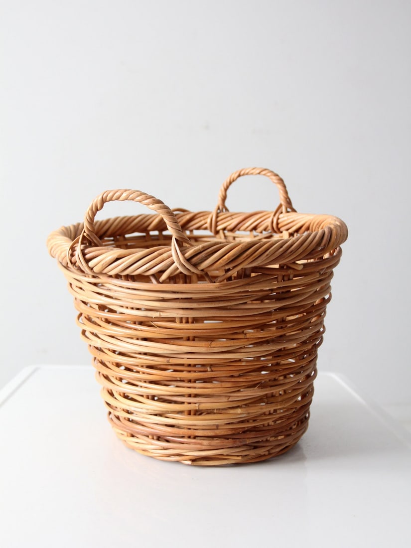 Vintage Handwoven Wicker Basket with Twisted Side Handles (1 of 9)