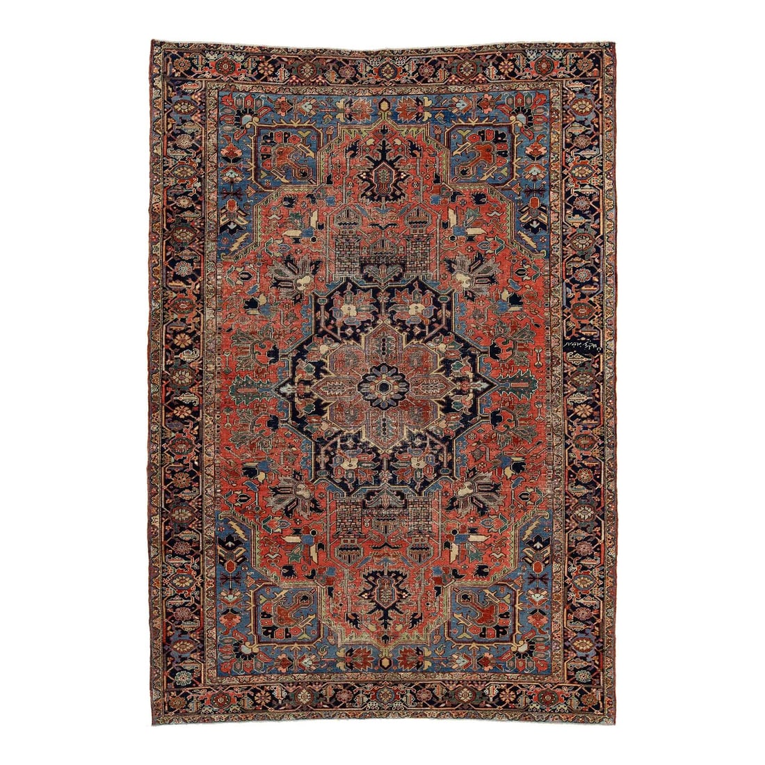 Antique Persian Heriz Rug 8'3 x 11'8 Red Wool Medallion (1 of 9)