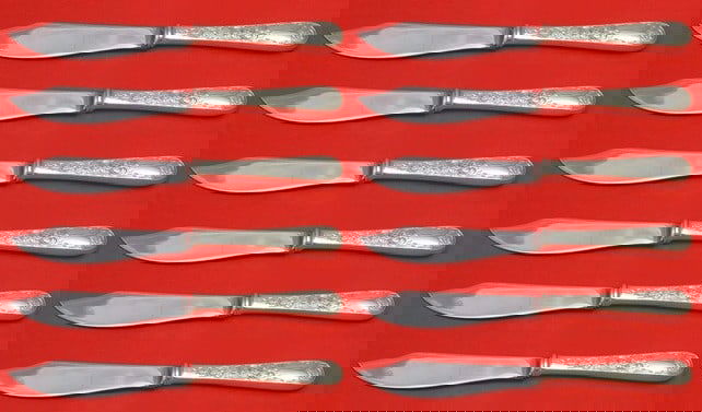 Gorham Old Maryland Engraved Sterling Silver Fish Knife Set 12 pcs 8": Gorham Old Maryland Engraved Sterling Silver Fish Knife Set 12 pcs 8" This exquisite set of 12 fish knives features the Old Maryland pattern, expertly engraved by Kirk. Each knife measures 8 inches an
