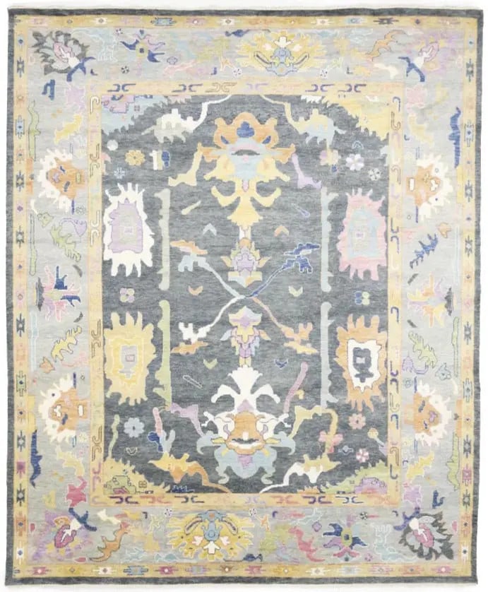 Extra Large Charcoal Gray Floral Hand-Knotted Wool Area Rug 12'2 x 14'6: Extra Large Charcoal Gray Floral Hand-Knotted Wool Area Rug 12'2 x 14'6 Add a touch of elegance to your home with this Extra Large Floral Osh Chobi Oriental Rug, perfect for your living room, dining r