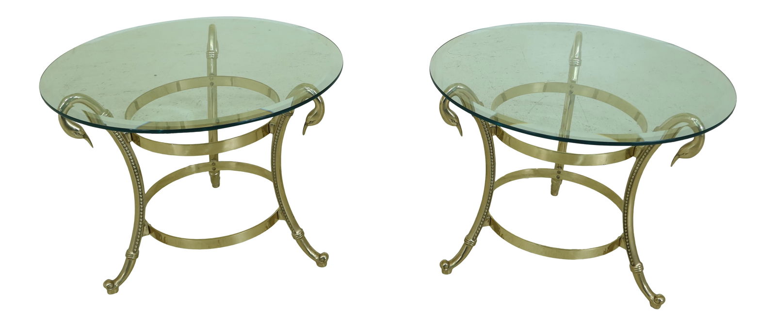 Elegant Pair of Swan Head Brass Glass Occasional Tables (1 of 9)