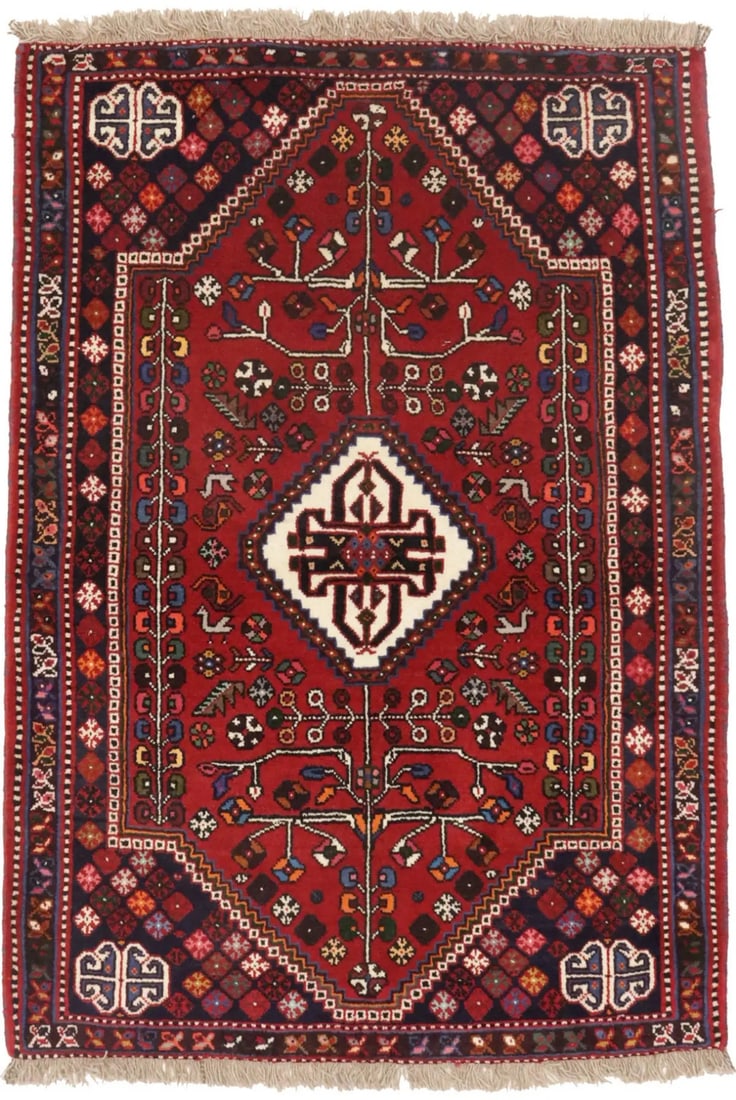 Hand-Knotted Red Tribal Floral Wool Area Rug 3'5 x 5'1 Boho Decor (1 of 18)