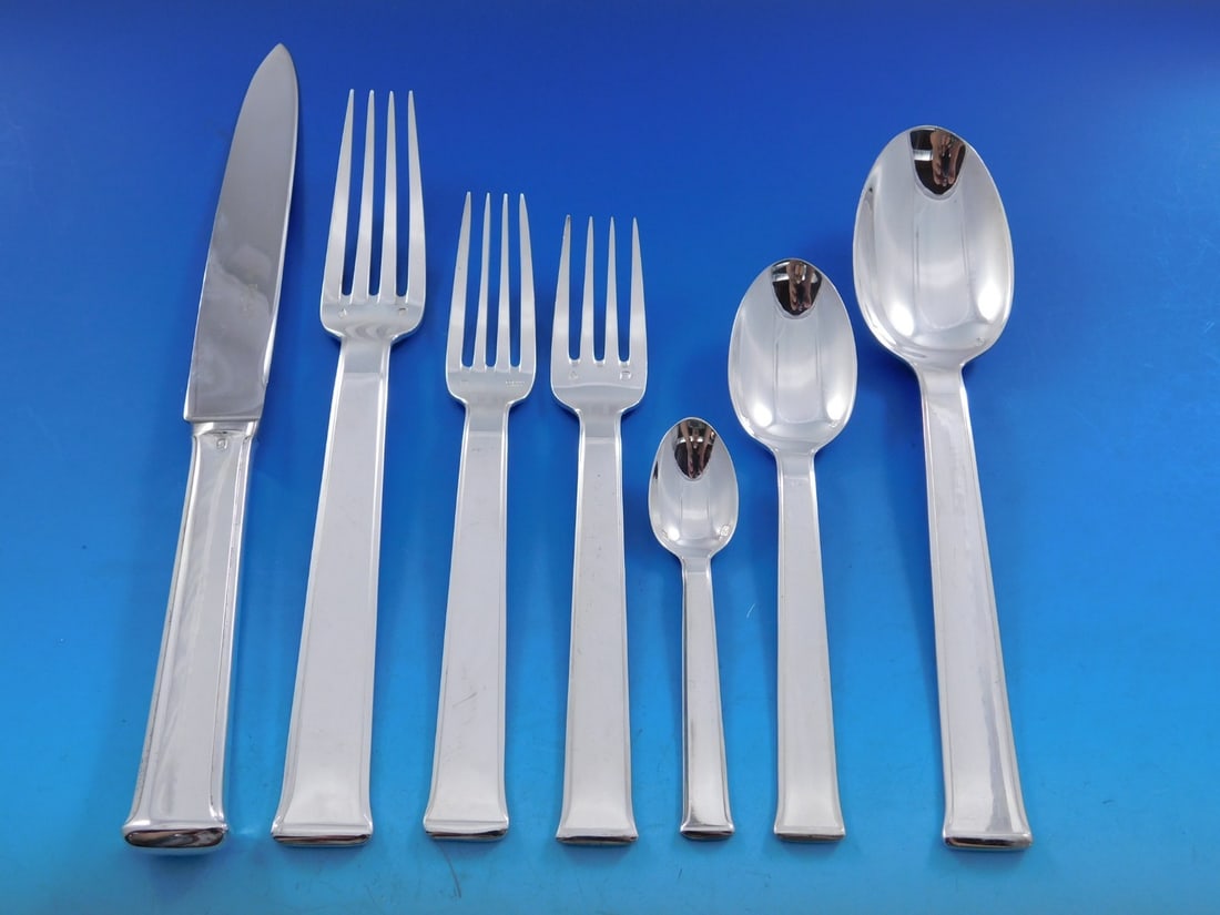 Ercuis Sequoia Sterling Silver Flatware Set 87 Pieces with Chest: Ercuis Sequoia Sterling Silver Flatware Set 87 Pieces with Chest Elevate your dining experience with the exquisite Sequoia sterling silver flatware set by Ercuis, a renowned French brand with a legacy