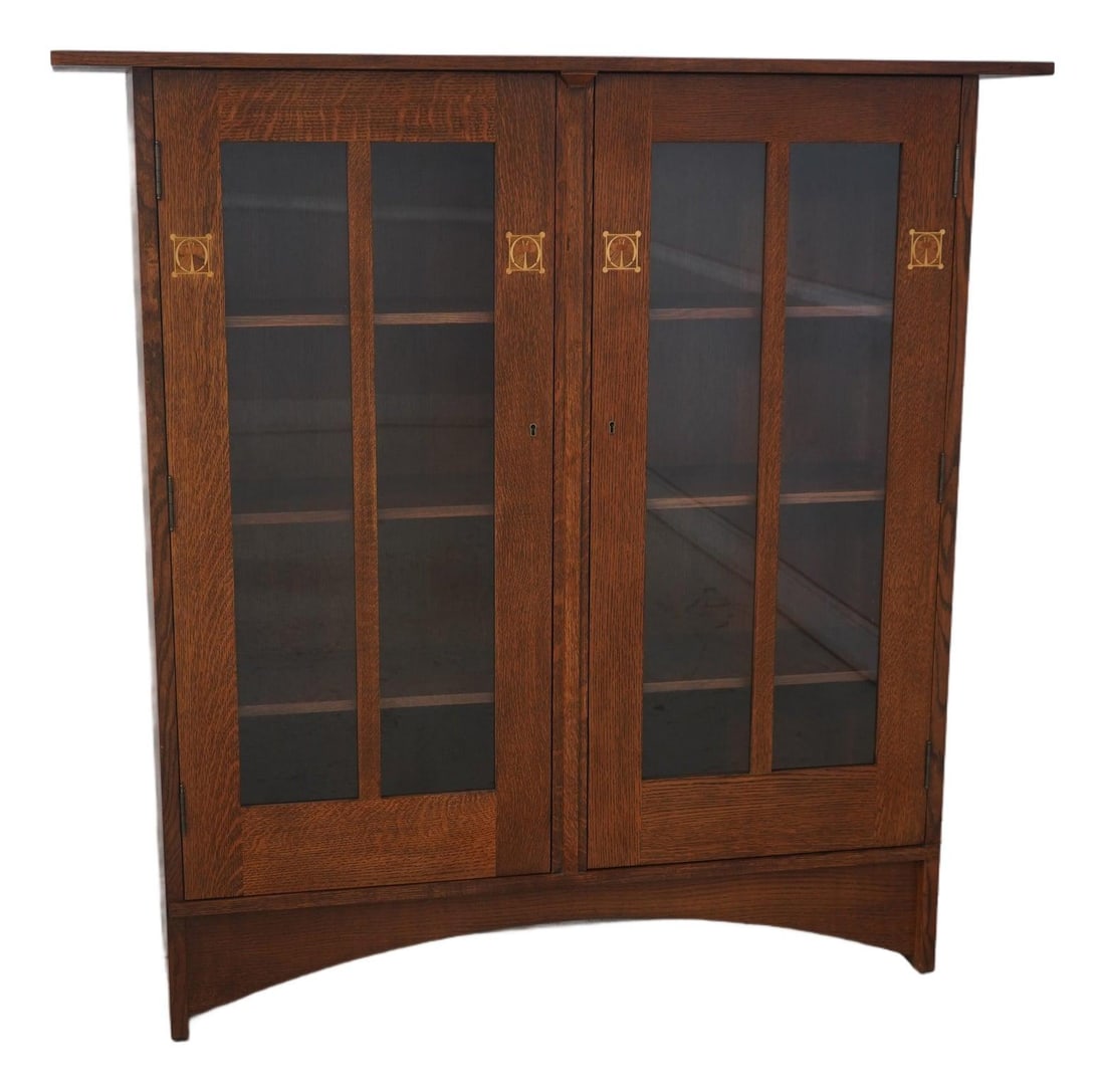 Stickley Arts & Crafts Mission Oak 2 Door Inlaid Bookcase (1 of 10)
