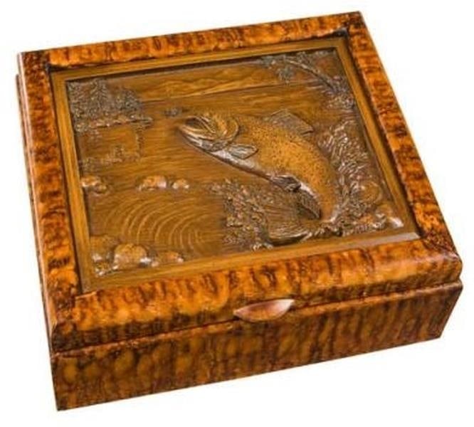 Lodge Style Leaping Trout Storage Box Hand-Cast Resin Almond Green (1 of 1)