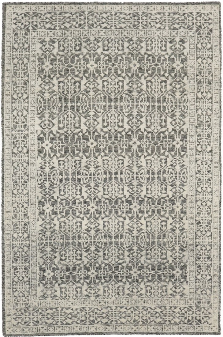 6x9 Foot Hand-Knotted Wool Area Rug Modern Geometric Pattern: 6x9 Foot Hand-Knotted Wool Area Rug Modern Geometric Pattern This handmade area rug features a modern geometric design in ivory, charcoal, and gray tones. Crafted from high-quality wool using a hand-k