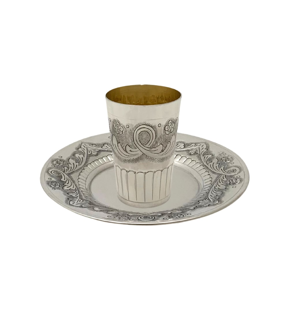 Handmade 925 Sterling Silver Flower Cup & Tray Set (1 of 4)