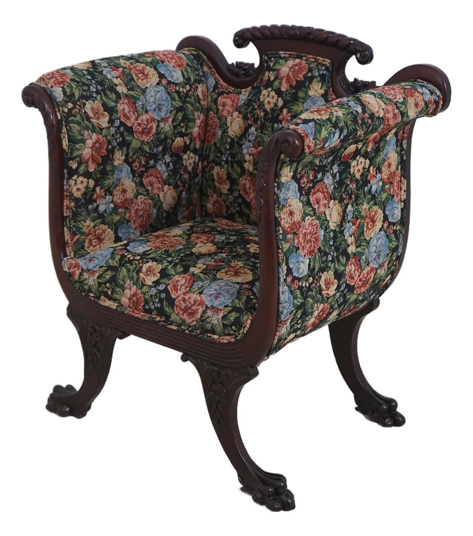 Antique Clawfoot Mahogany Chair C.1860-1880 Floral Upholstery (1 of 10)