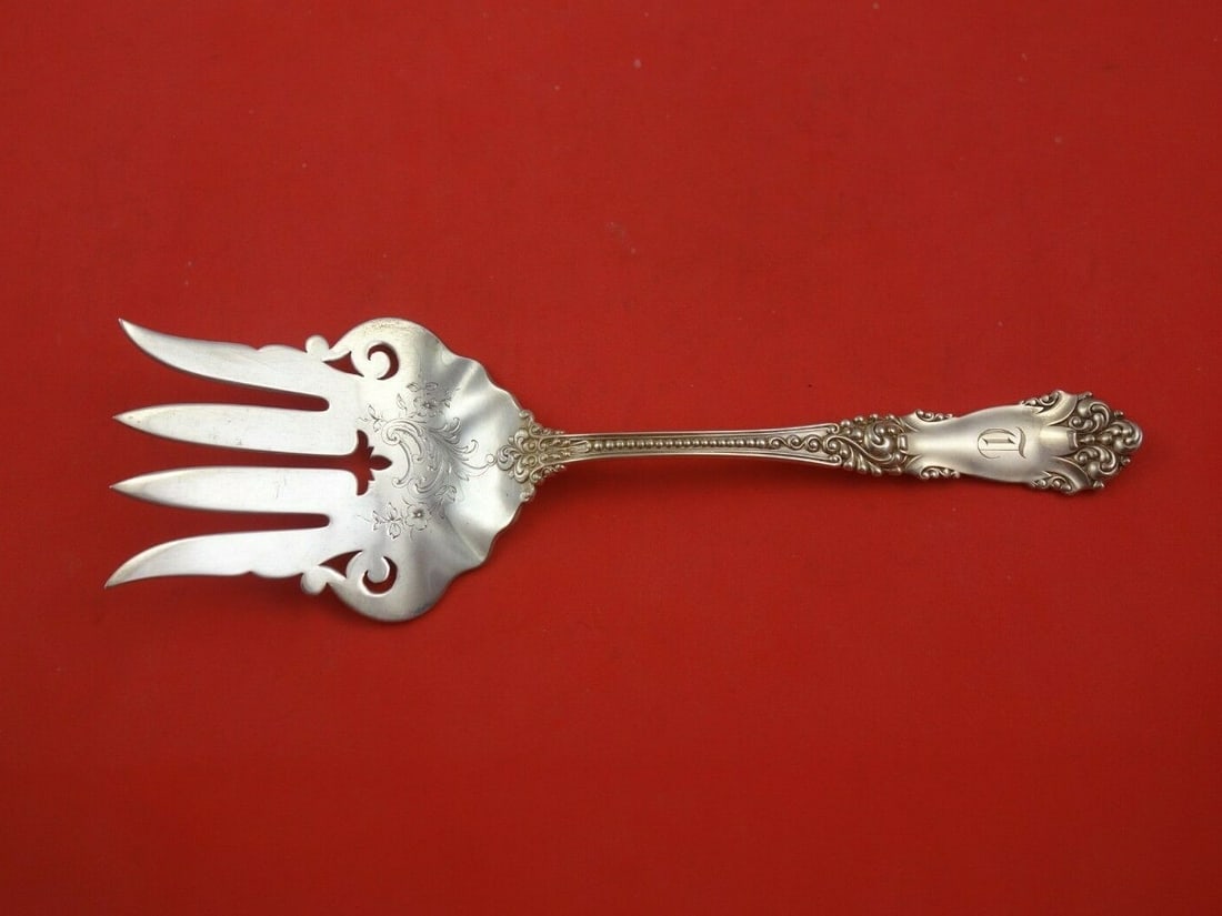 Reed and Barton La Marquise Sterling Silver Fish Serving Fork 9" Bright-Cut (1 of 3)