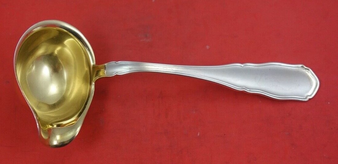 German .800 Silver Gravy Ladle with Spout Gold Wash 7 3/8" (1 of 2)