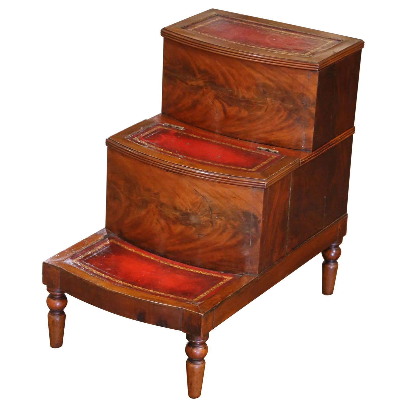 Edwardian Mahogany Library Steps with Leather and Hidden Storage (1 of 7)