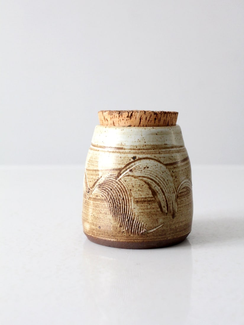 Handmade Vintage Ceramic Jar with Cork Lid and Swirl Design (1 of 8)
