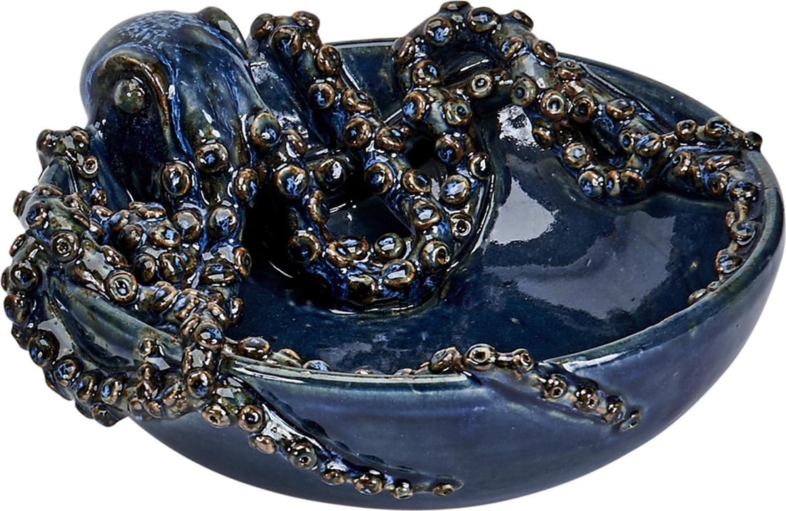 Handmade Blue Octopus Bowl 11x11 Inches: Handmade Blue Octopus Bowl 11x11 Inches This handcrafted blue octopus bowl is a unique decorative piece that adds a touch of whimsy to any space. Featuring a striking octopus design, this bowl is perf