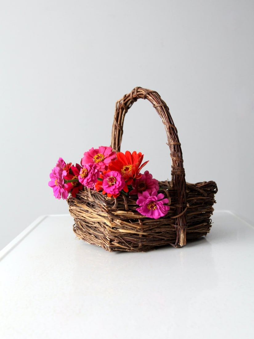 Rustic Vintage Twig Basket with Sturdy Handle 13x13x10 (1 of 10)