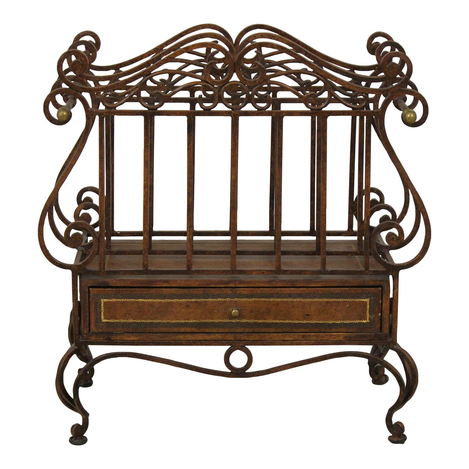 Elegant Wrought Iron Leather Wrapped Magazine Rack with Brass Accents (1 of 10)