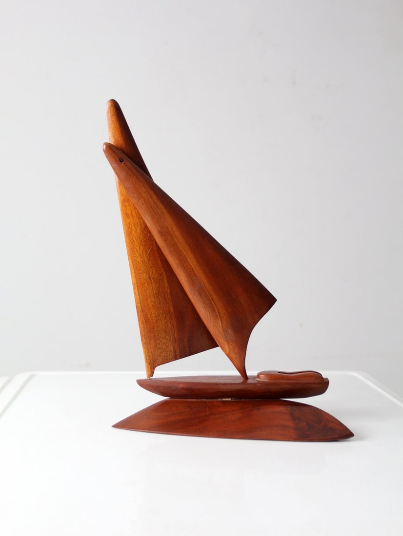Vintage Mid Century Wooden Sailboat Sculpture Nautical Decor (1 of 11)