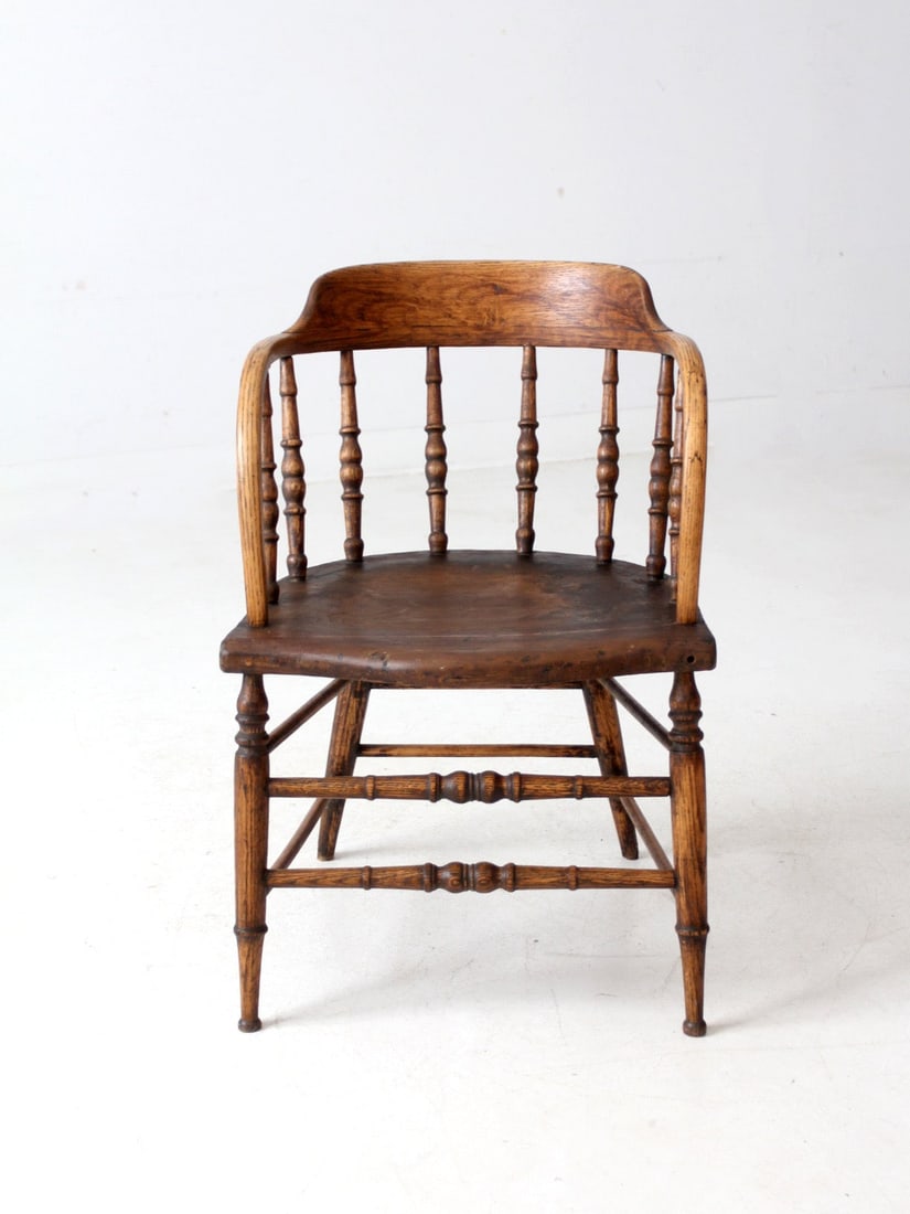 Antique Barrel Style Captain's Chair with Turned Spindle Back (1 of 12)