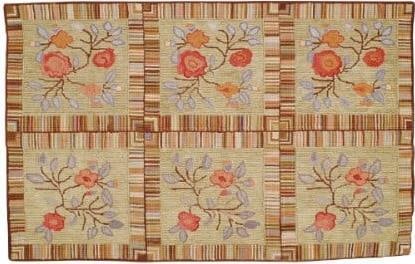 Americana Style Hand-Hooked 6x9 Rug by Camp Scott: Americana Style Hand-Hooked 6x9 Rug by Camp Scott This vibrant hand-hooked rug showcases an eco-friendly design, perfect for adding a touch of Americana style to your home decor. Crafted from 100% cot
