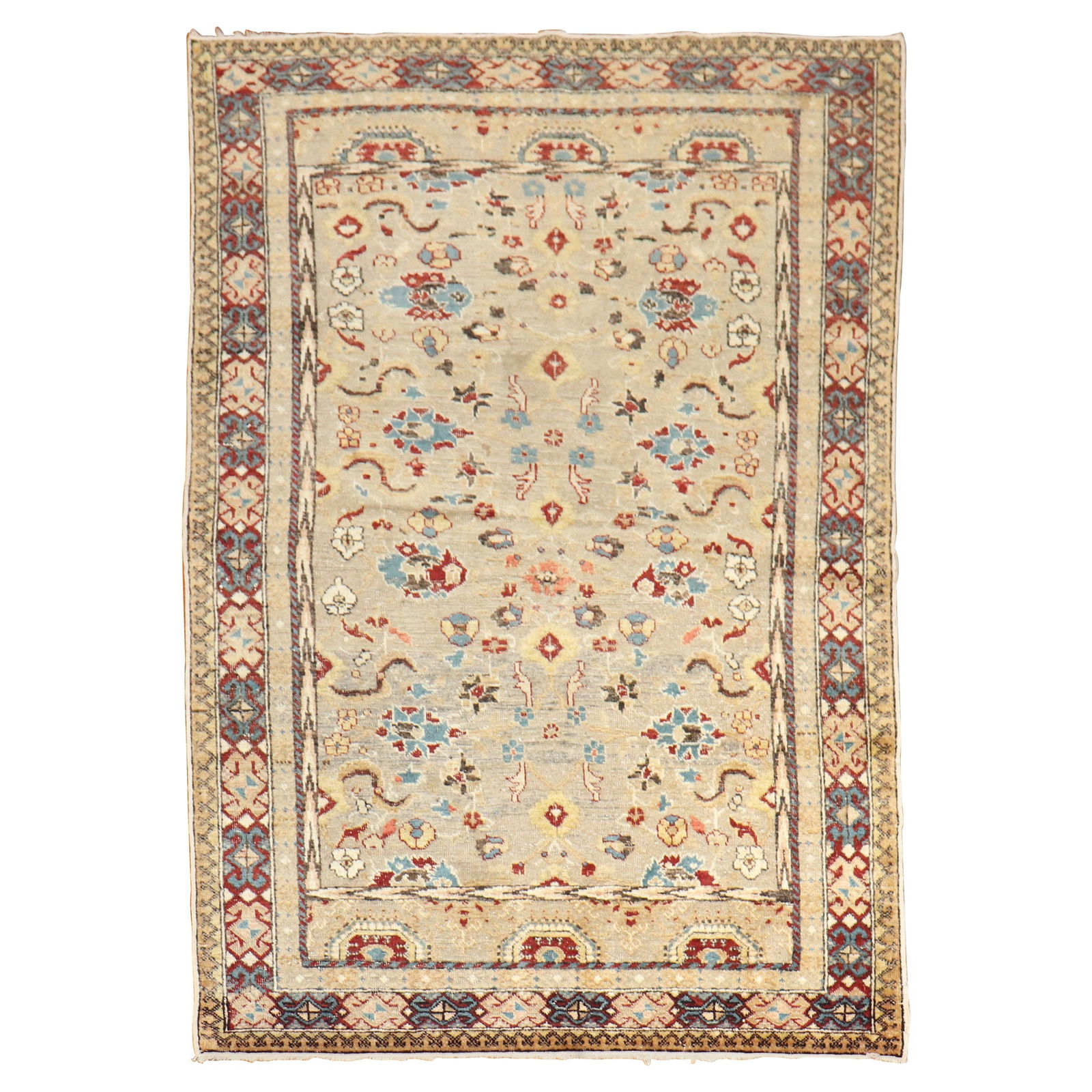 Vintage 1920s Turkish Sivas Tabriz Hand-Knotted Wool Rug 48 x 67 inches: Vintage 1920s Turkish Sivas Tabriz Hand-Knotted Wool Rug 48 x 67 inches This exquisite Antique Gray Field Turkish Sivas Rug showcases a classic Tabriz style, handcrafted from high-quality wool through