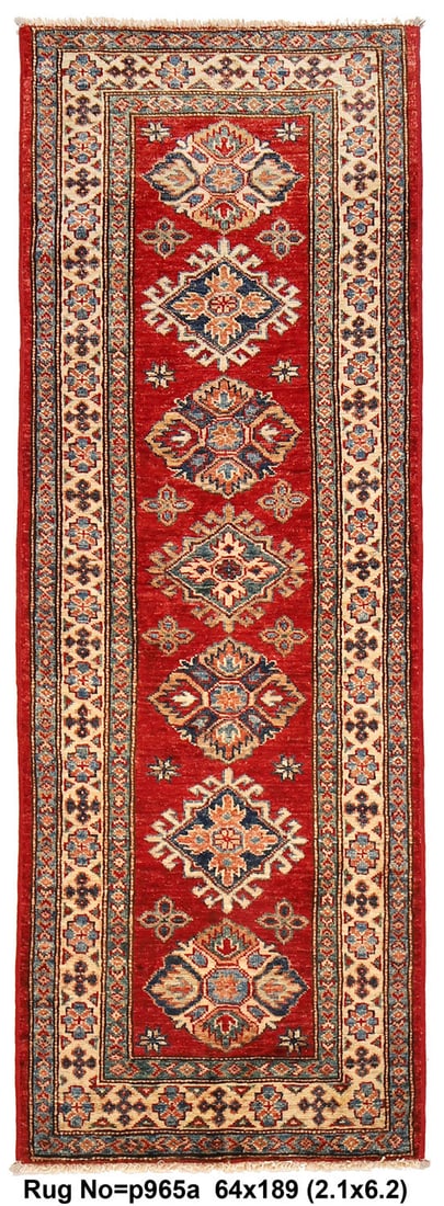 Handmade 2.1 x 6.2 Super Kazak Runner Fine Silky Wool Red Area Rug (1 of 8)