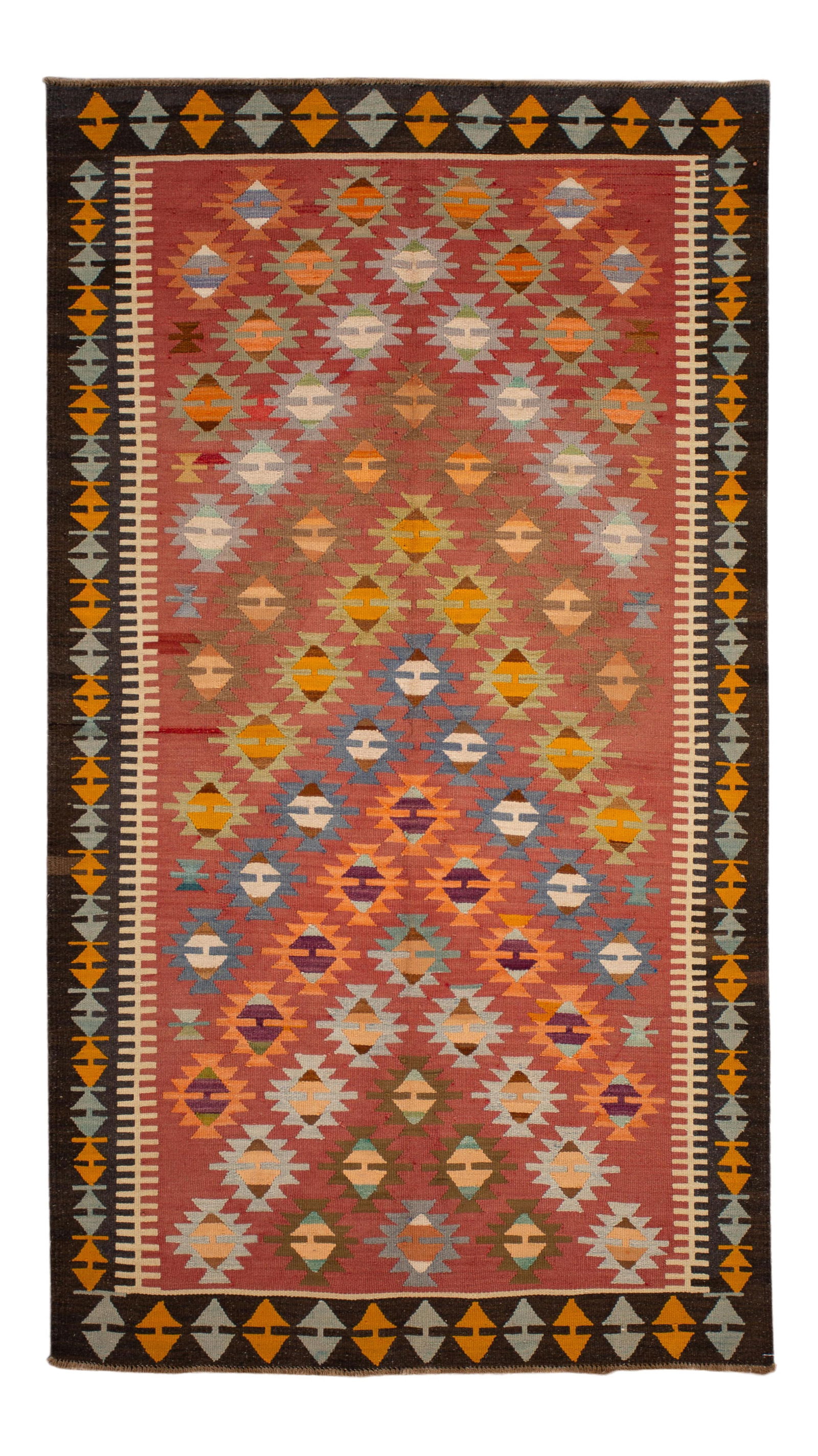 Mid-Century Hand-Woven Wool Kilim Rug 4'8 x 8'2 Geometric Design (1 of 8)