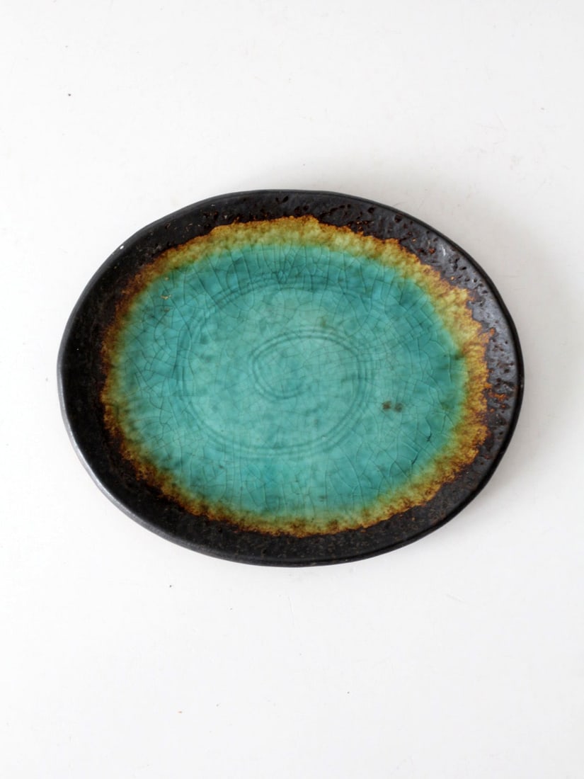 Handmade Oval Studio Pottery Plate with Turquoise Glaze (1 of 7)