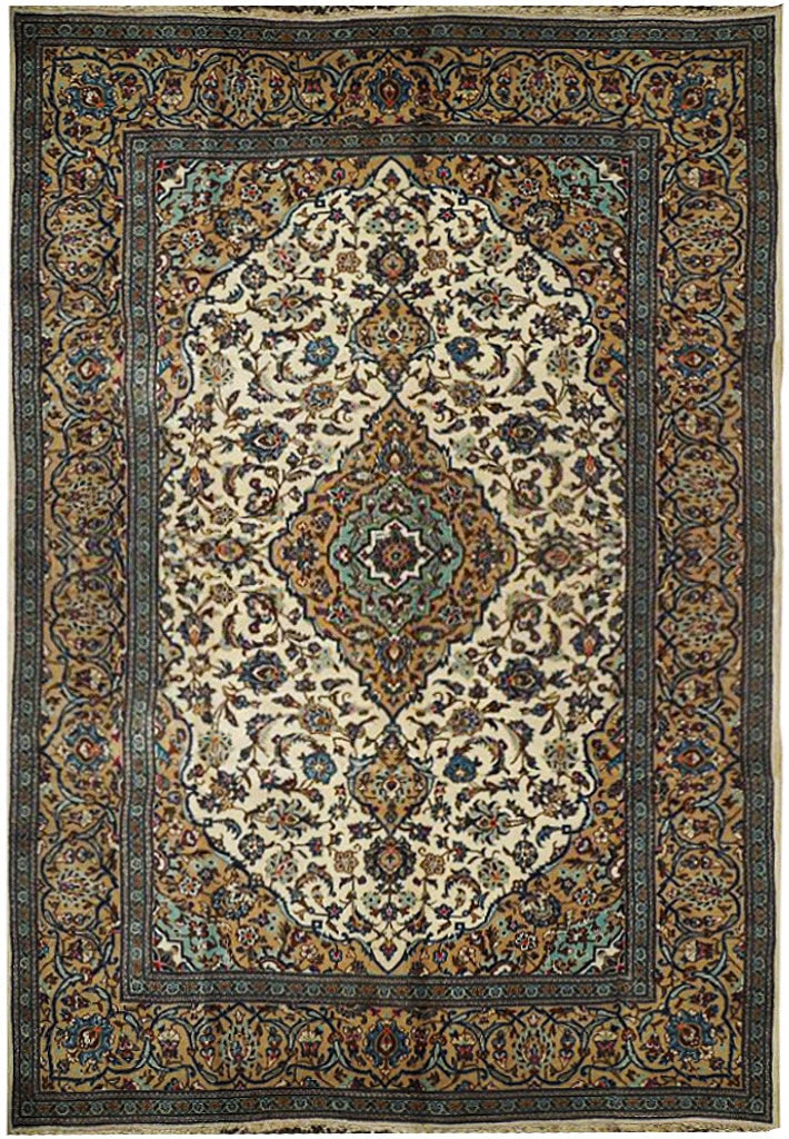 Ivory Semi-Antique Persian Kashan Rug 6'6 x 10' Handcrafted Design: Ivory Semi-Antique Persian Kashan Rug 6'6 x 10' Handcrafted Design Free continental US Shipping Enhance your living space with this exquisite handcrafted 6' 6" x 10' semi-antique Persian Kashan rug. C