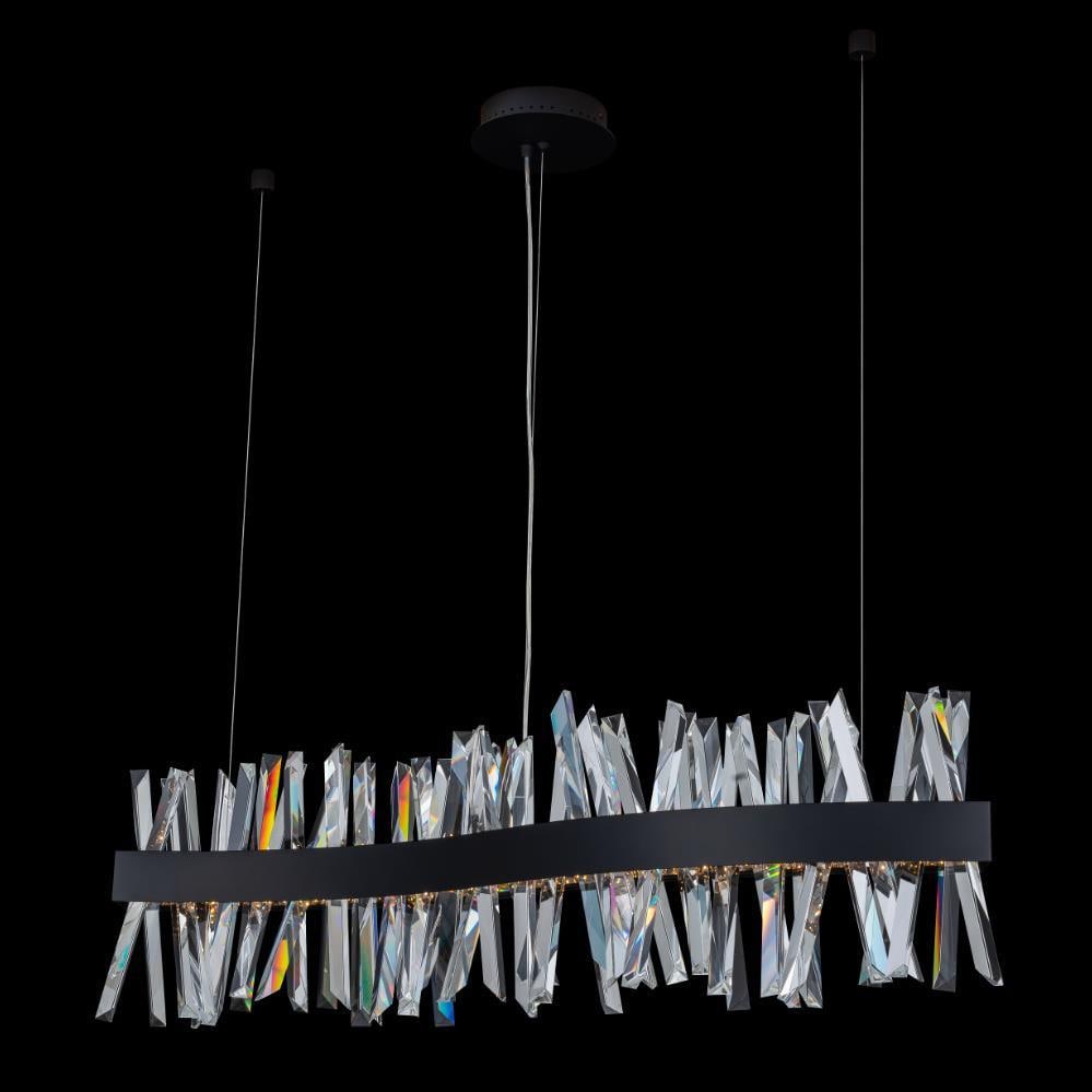 Kalco Glacier LED Wave Island Light 42 Chrome Crystal Dimmable: Kalco Glacier LED Wave Island Light 42 Chrome Crystal Dimmable Illuminate your dining area with this stunning Luxurious Crystal Lighting fixture from the Glacier collection. This LED Wave Island light