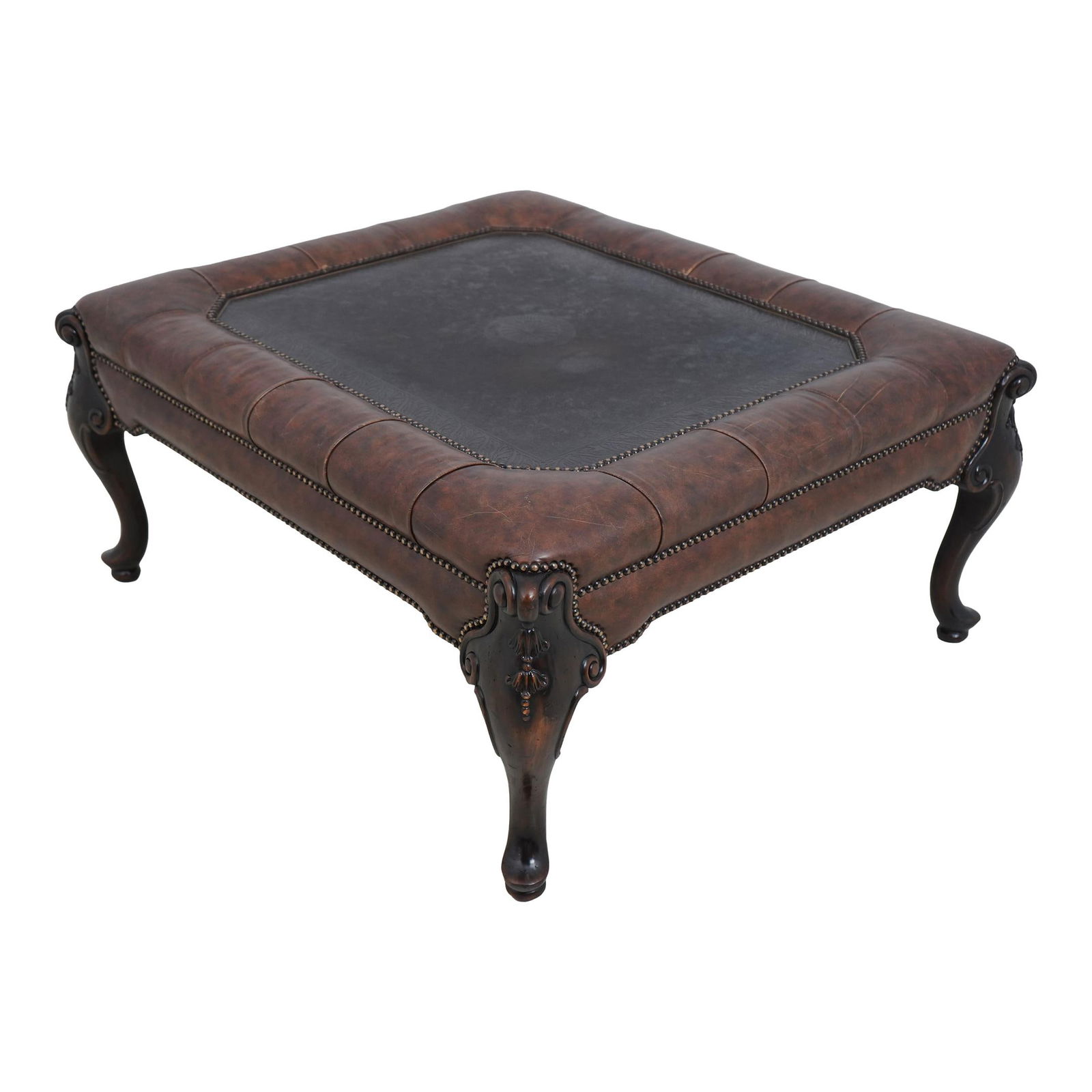 Maitland Smith Leather Coffee Table with Etched Brass Top (1 of 10)