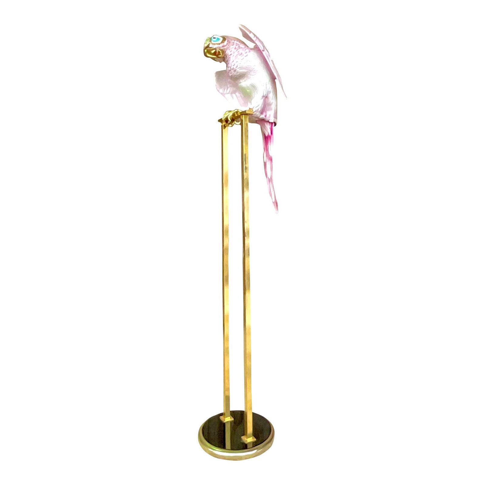 Vintage Oggetti Hand-Painted Ceramic Parrot on Brass Pedestal 57 inches: Vintage Oggetti Hand-Painted Ceramic Parrot on Brass Pedestal 57 inches This stunning vintage ceramic parrot showcases exceptional craftsmanship with brilliant hand-painted colors. Standing on a durab