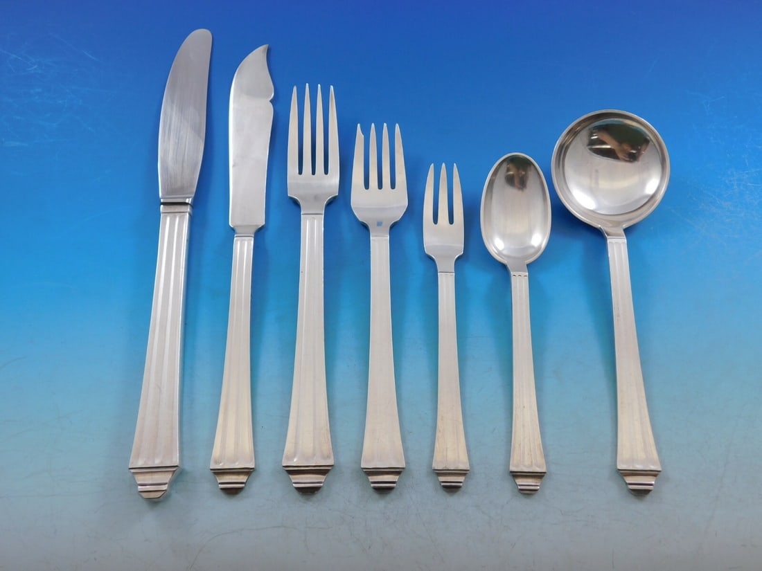 Hans Hansen Arvesolv #6 Sterling Silver Flatware Set 59 pcs Mid-Century Modern (1 of 7)
