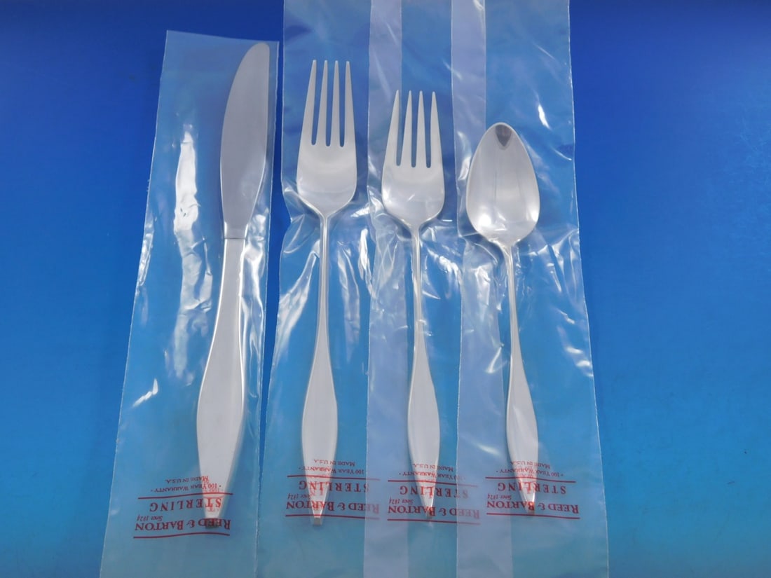 Reed & Barton Lark Sterling Silver Flatware Set 37 pcs Mid-Century Modern: Reed & Barton Lark Sterling Silver Flatware Set 37 pcs Mid-Century Modern Introducing the Lark Sterling Silver Flatware Set by Reed & Barton, a stunning collection designed by the renowned metalsmith