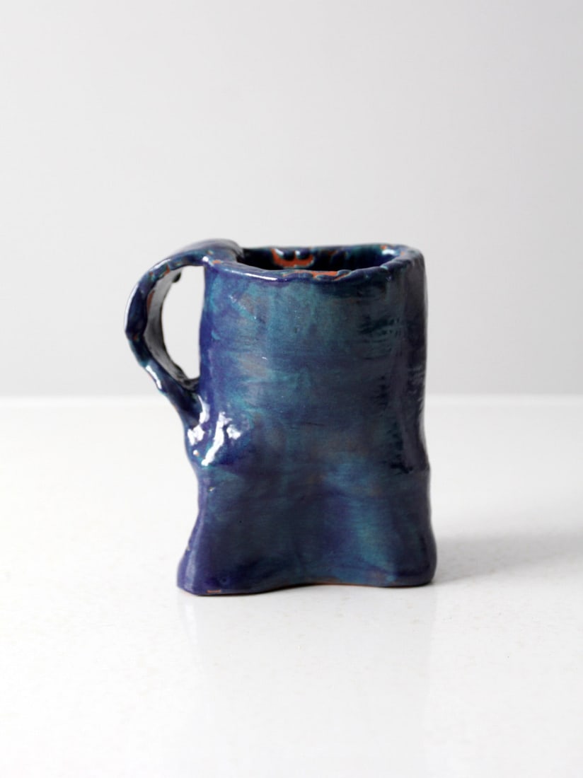 Handcrafted Vintage Abstract Studio Pottery Mug Cobalt Blue Glaze (1 of 9)