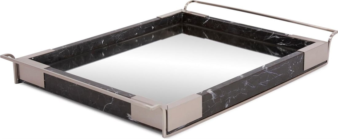 Elegant Howard Elliott Art Deco Marble Tray Brushed Silver Finish (1 of 8)