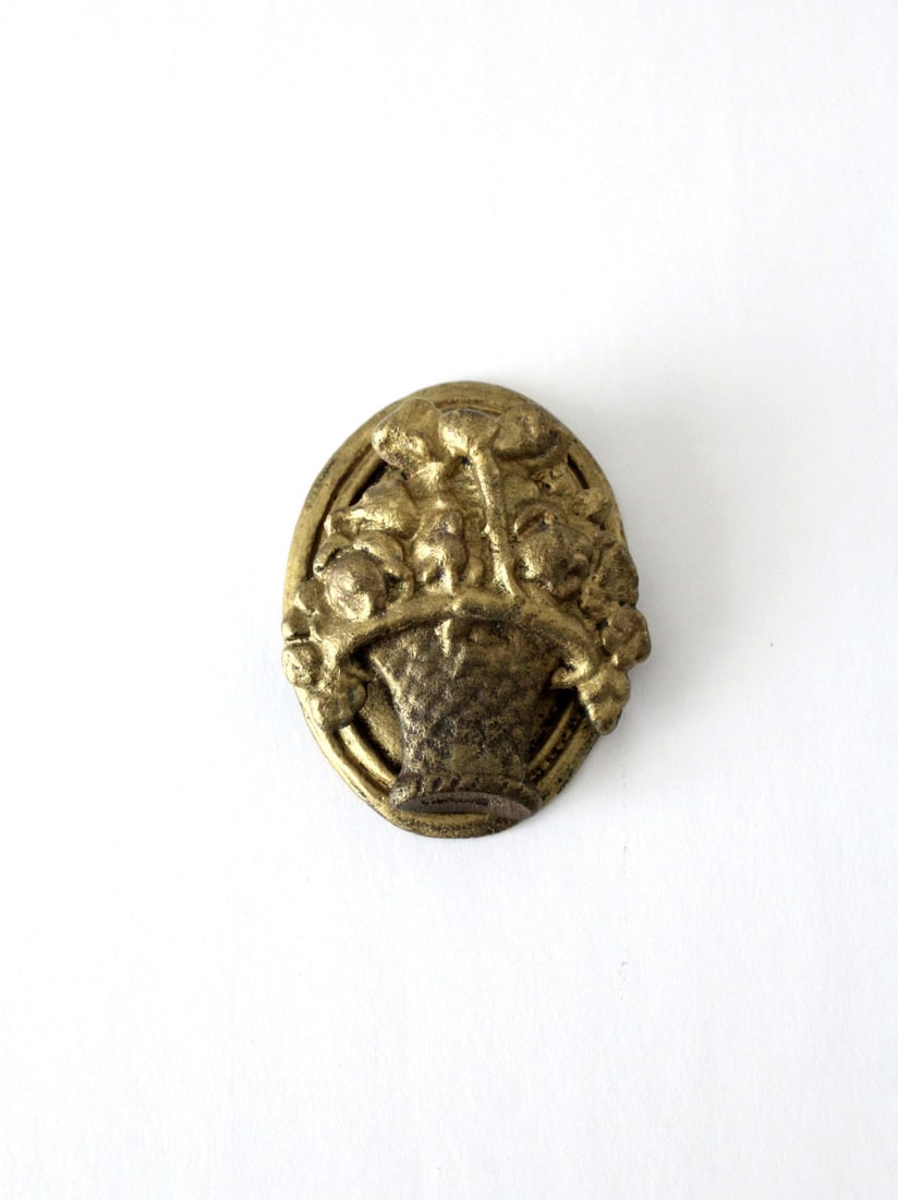 Charming Vintage Brass Flower Basket Door Knocker 3.75 Inch (1 of 8)