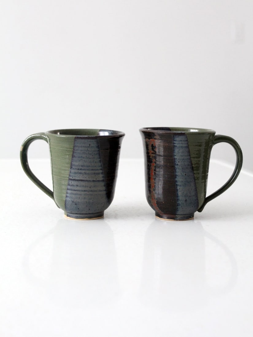 Handcrafted Vintage Studio Pottery Mug Pair with Unique Glaze (1 of 9)