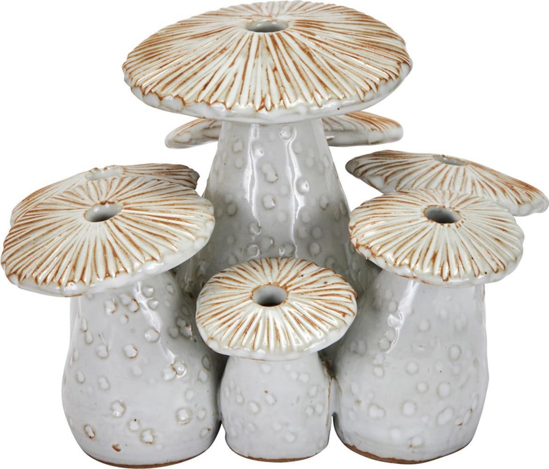Handmade White Ceramic Mushroom Vase 6H x 8.50W x 8.50D (1 of 2)