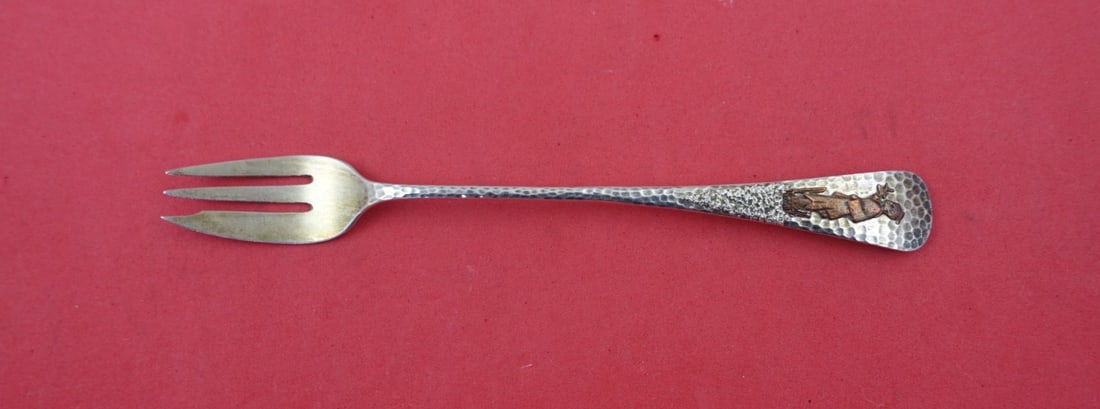 Gorham Applied Metals Sterling Cocktail Fork Geisha Girl Light Gold Wash: Gorham Applied Metals Sterling Cocktail Fork Geisha Girl Light Gold Wash This exquisite cocktail fork from the Applied Metals pattern by Gorham is crafted from sterling silver and features a remarkabl