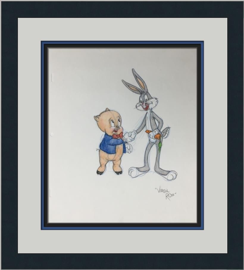 Virgil Ross Signed Looney Tunes Model Sheet Bugs Bunny Porky Pig Framed Art (1 of 6)