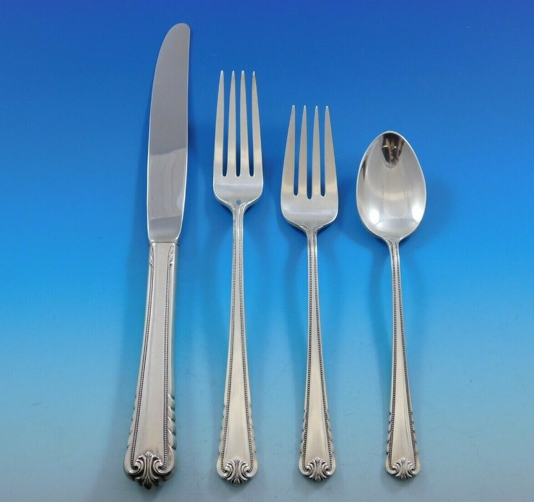 Moonbeam International Sterling Silver Flatware Set for 8 32 Pieces with Storage Chest: Moonbeam International Sterling Silver Flatware Set for 8 32 Pieces with Storage Chest Enhance your dining experience with the exquisite Moonbeam flatware set by International Sterling. This 32-piece