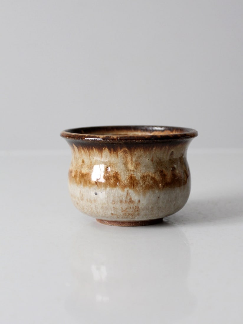 Unique Vintage Ceramic Planter with Brown and Cream Glaze (1 of 9)