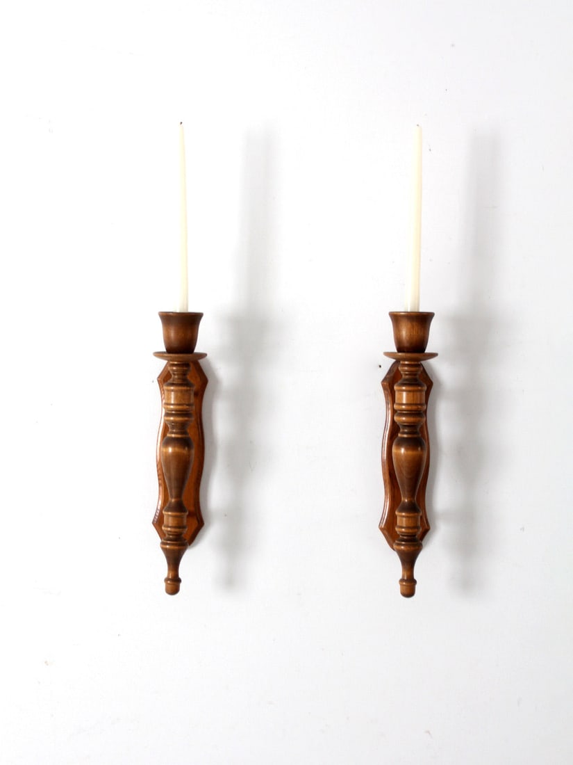 Exquisite Vintage Wood Candle Sconces Pair 15.5 Inch (1 of 18)