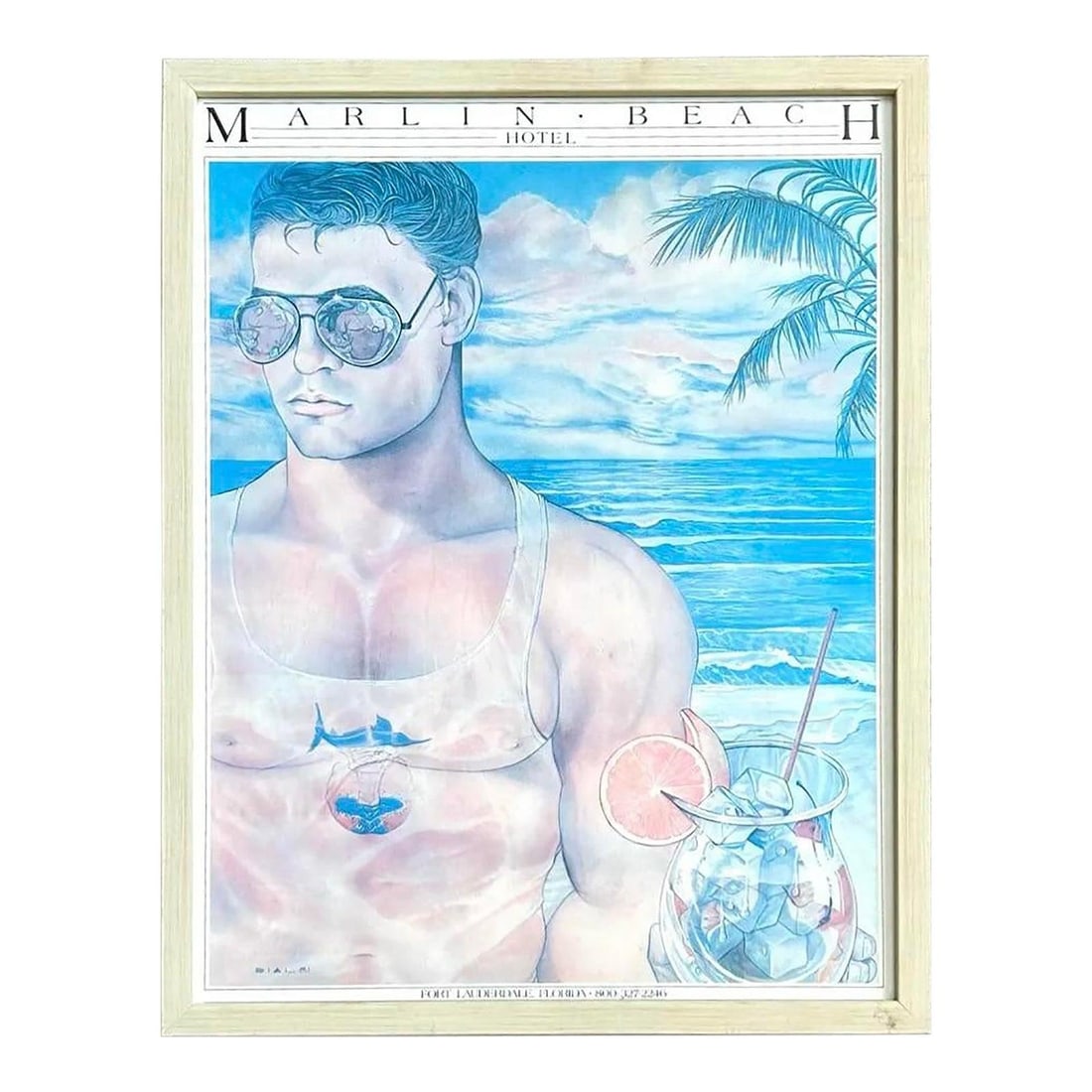 Framed Retro Marlin Beach Hotel Coastal Wall Art Print (1 of 6)