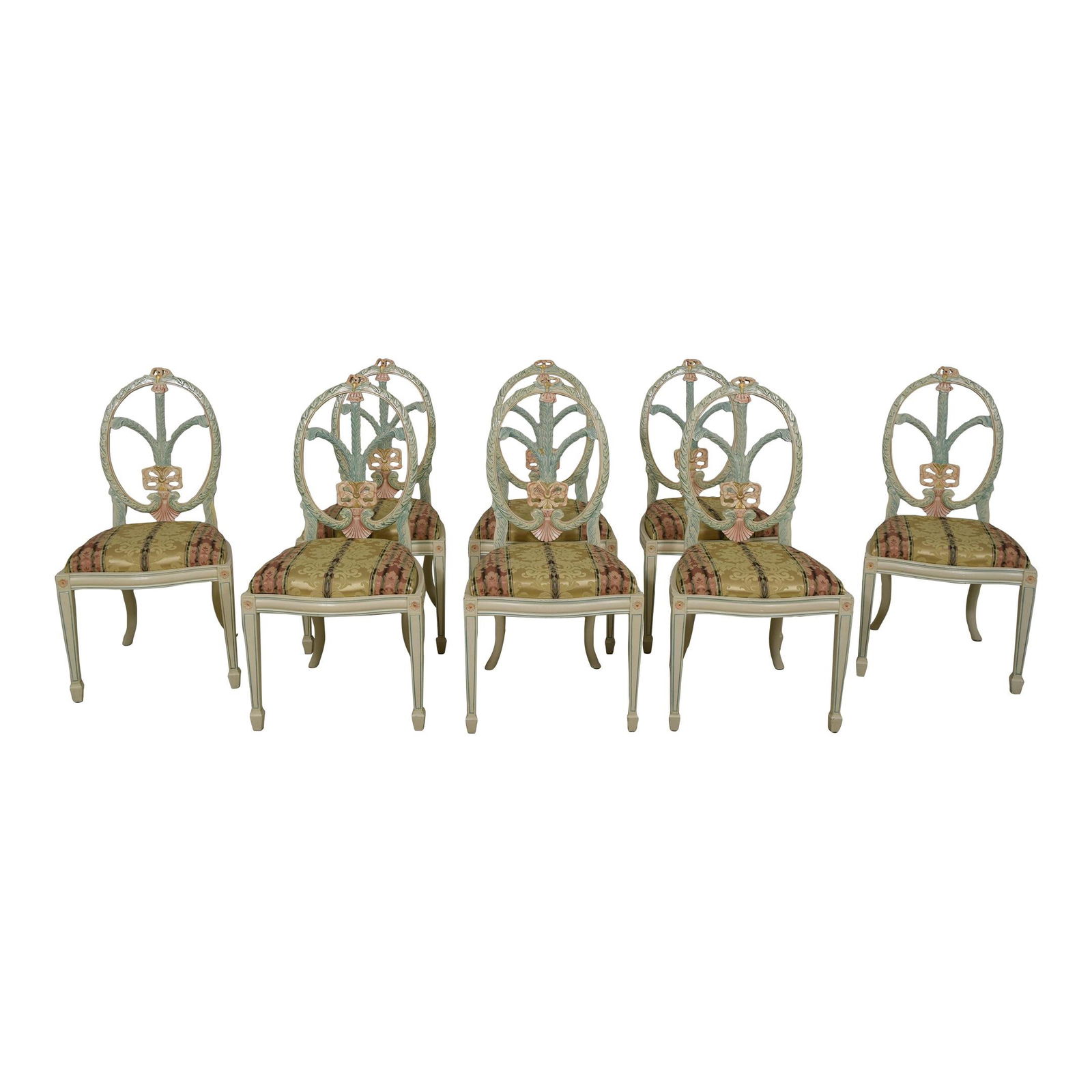 Set of 8 Italian Polychrome Dining Chairs with Carved Backs (1 of 9)