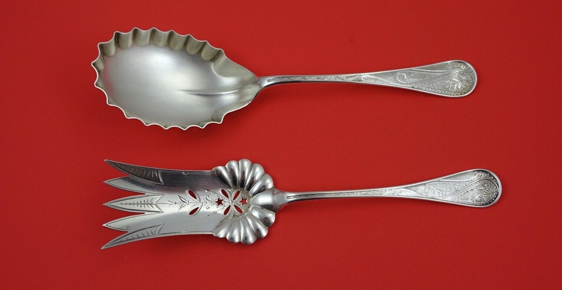 Wood & Hughes Cashmere Sterling Salad Serving Set 8 3/4 inch Brite-Cut Tines (1 of 2)