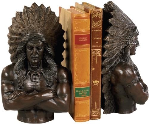 Oversized Lodge Style Indian Chief Resin Bookends American West (1 of 1)