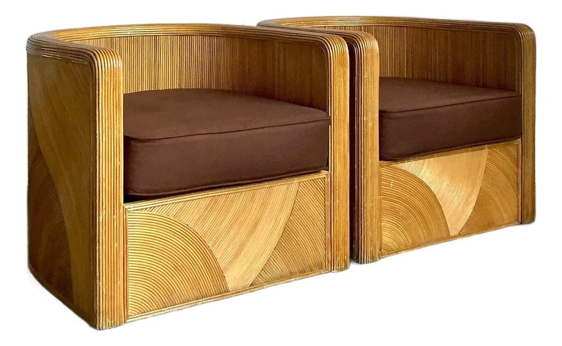Chic Vintage Boho Swirl Pencil Reed Tub Chairs Pair (1 of 10)
