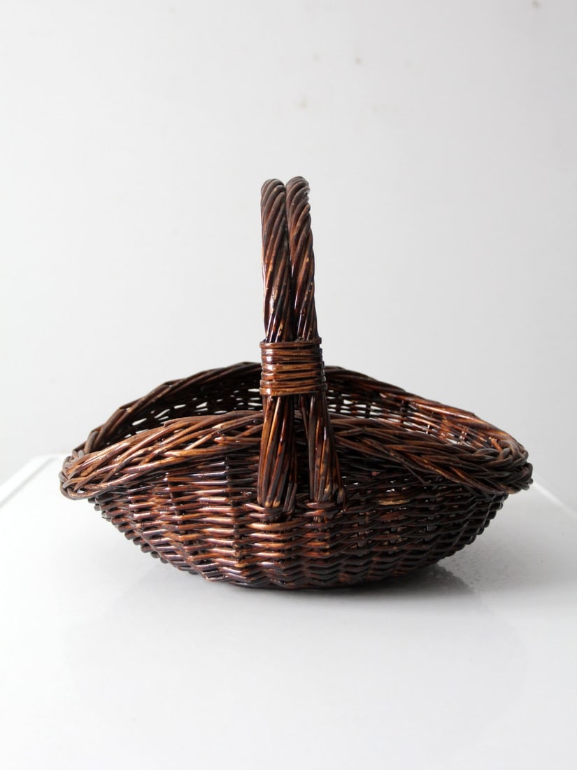 Classic Vintage Wicker Gathering Basket with Arched Handle (1 of 13)