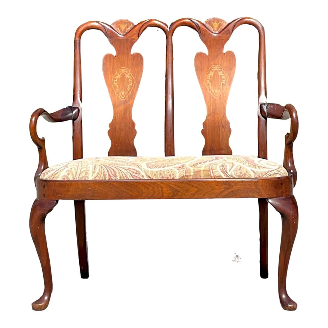 Vintage Regency Chippendale Inlay Settee with Sienna Upholstery (1 of 8)
