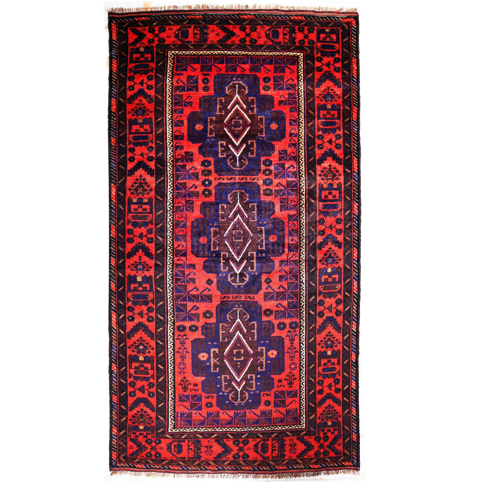 Vibrant 3.12 x 7.7 Orange Red Handwoven Tribal Baluch Rug: Vibrant 3.12 x 7.7 Orange Red Handwoven Tribal Baluch Rug Free continental US Shipping Introducing the vibrant 3.12 x 7.7 Orange Red Quality Tribal Baluch Rug, a masterpiece that showcases the excepti
